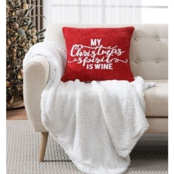 Lacourte Christmas Spirit Decorative Pillow,Red, 18″ x 18″  MSRP $60 - Picture 1 of 5